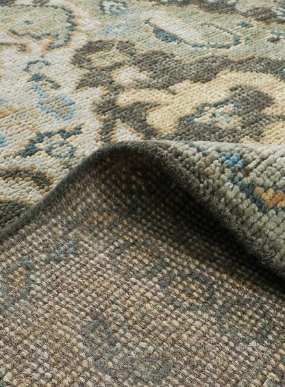 Lone Bloom Slate Gray Oushak Hand-Knotted Wool Rug