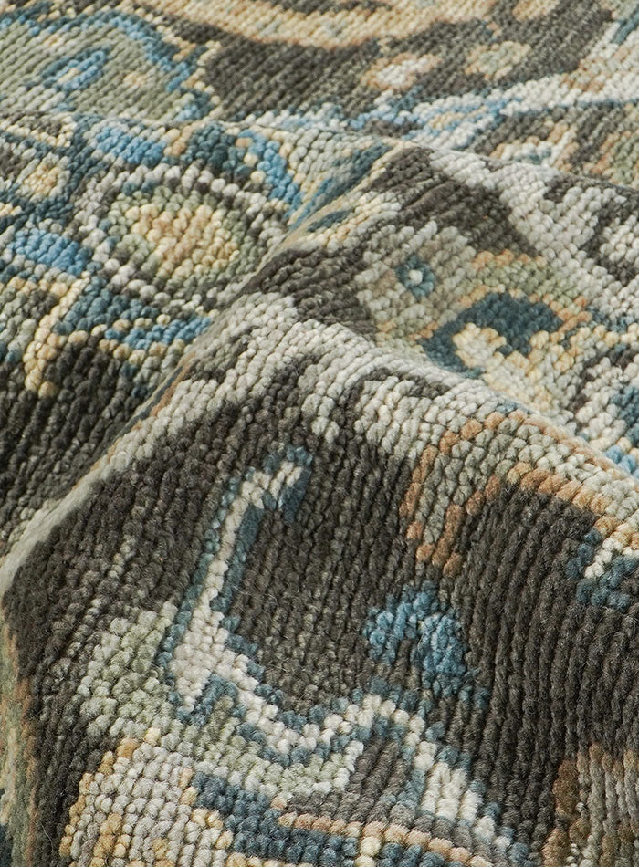 Lone Bloom Slate Gray Oushak Hand-Knotted Wool Rug