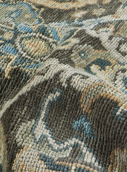 Lone Bloom Slate Gray Oushak Hand-Knotted Wool Rug