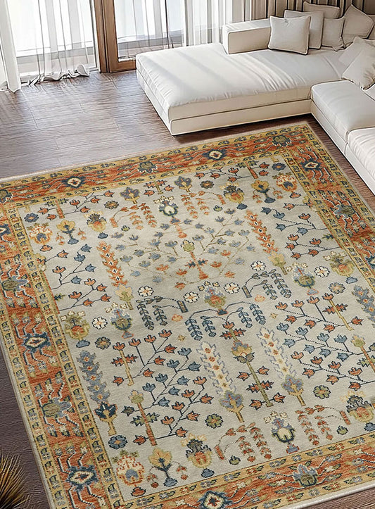Tree of Life Gray/Rust Hand-Knotted Wool Rug