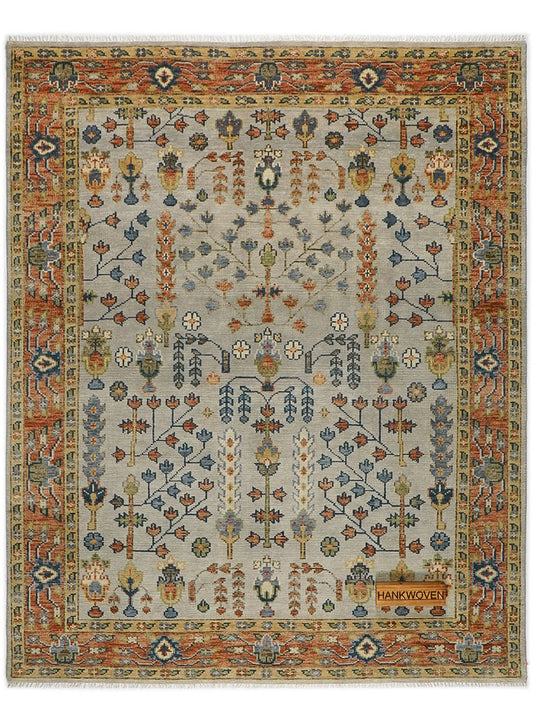 Tree of Life Gray/Rust Hand-Knotted Wool Rug