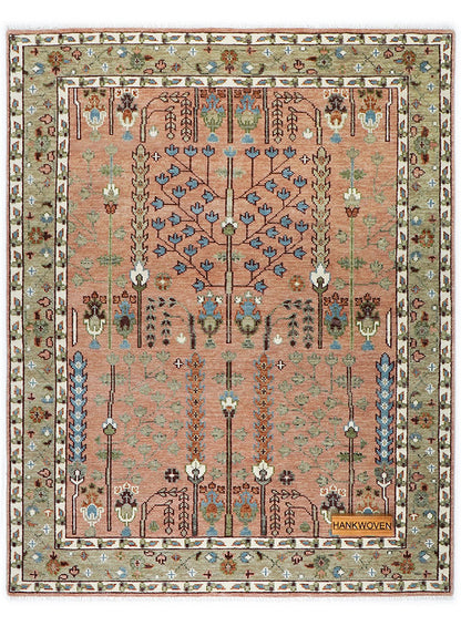 Tree of Life Pink Hand-Knotted Wool Rug