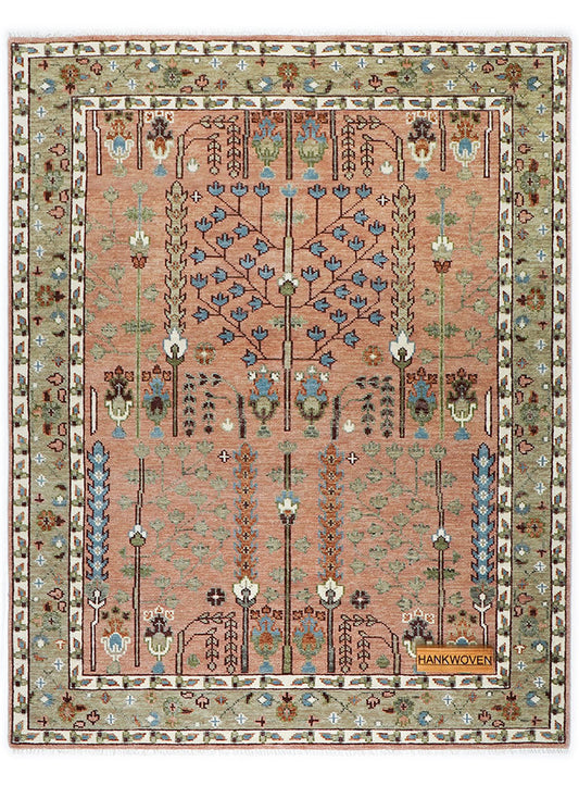 Tree of Life Pink Hand-Knotted Wool Rug