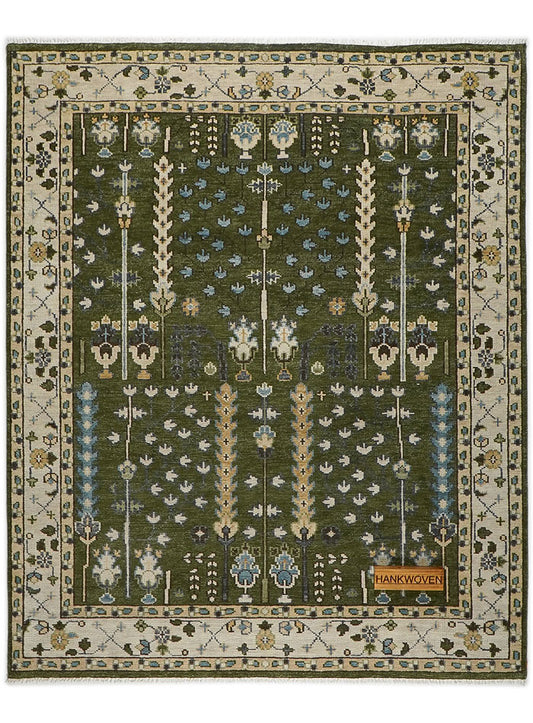Tree of Life Forest Green Hand-Knotted Wool Rug