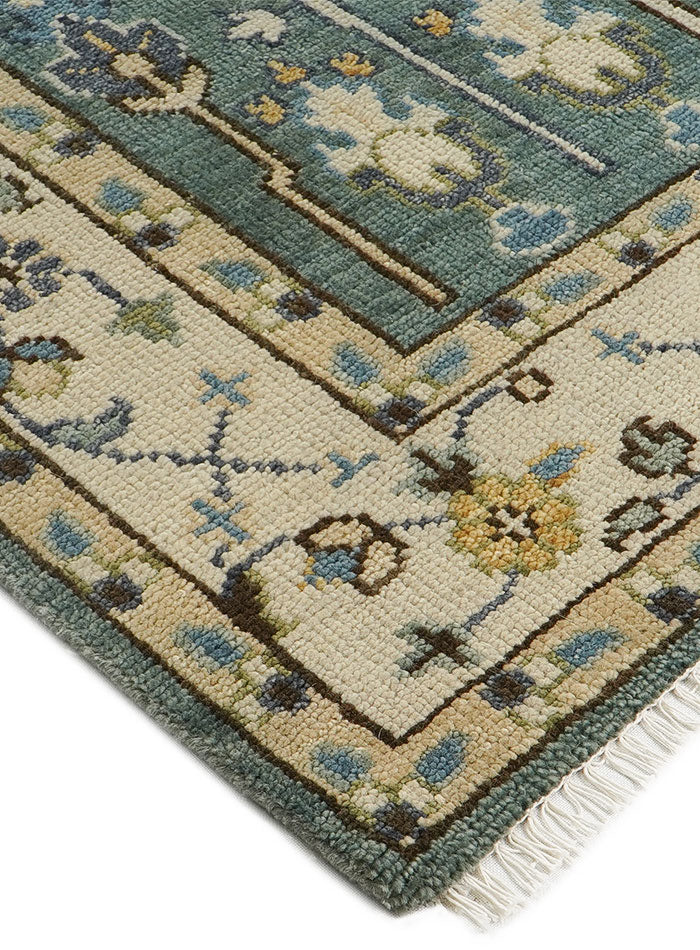 Tree of Life Aqua Hand-Knotted Wool Rug