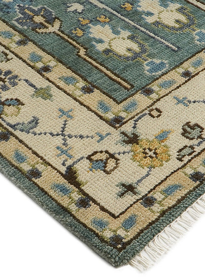 Tree of Life Aqua Hand-Knotted Wool Rug