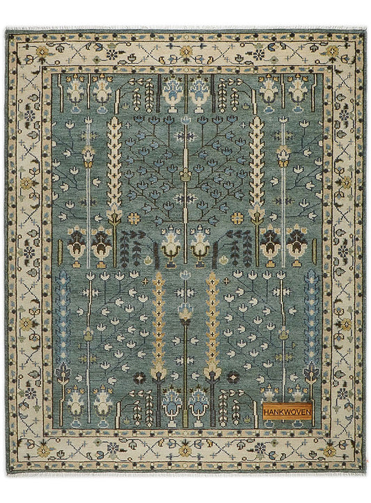 Tree of Life Aqua Hand-Knotted Wool Rug