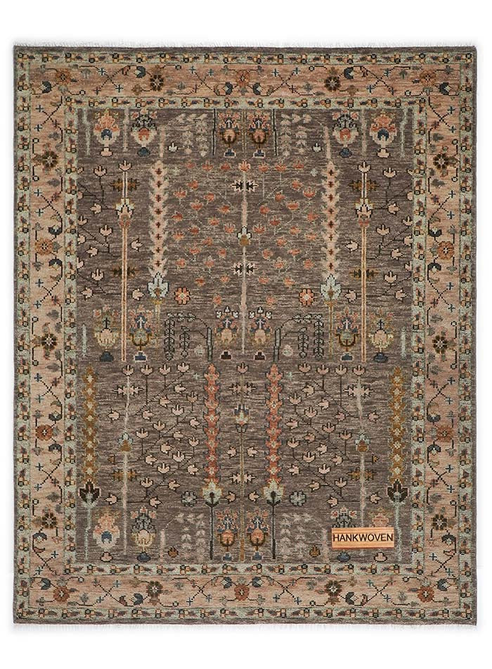 Tree of Life Mocha Brown Hand-Knotted Wool Rug