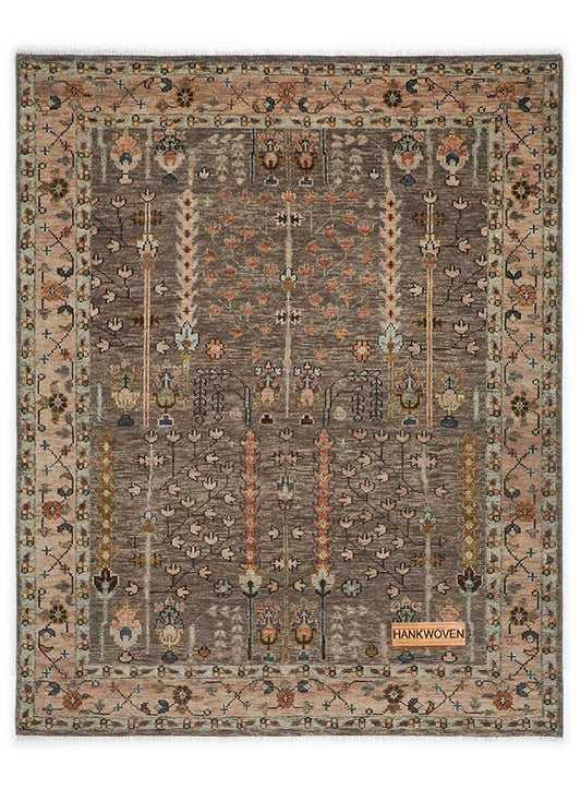 Tree of Life Mocha Brown Hand-Knotted Wool Rug