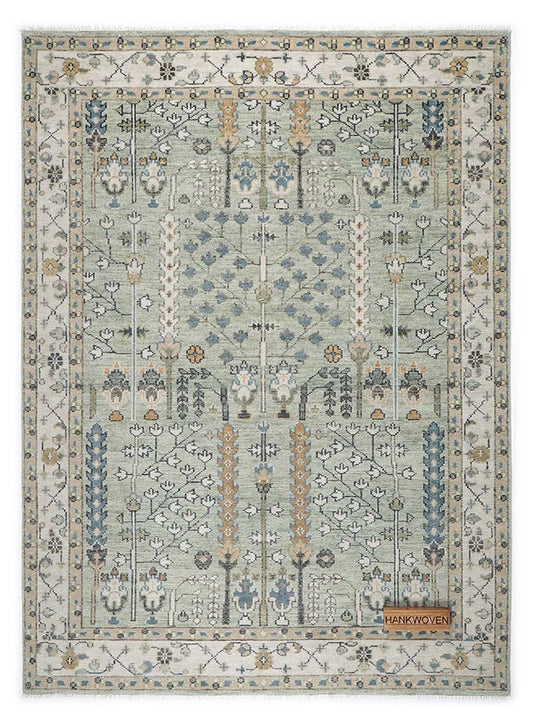 Tree of Life Soft Sage Hand-Knotted Wool Rug