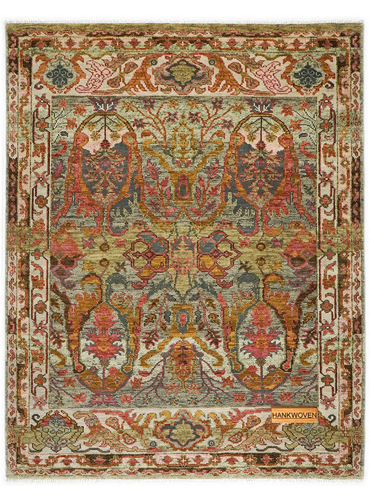 Meravine Coral Sage Hand-Knotted Wool Rug
