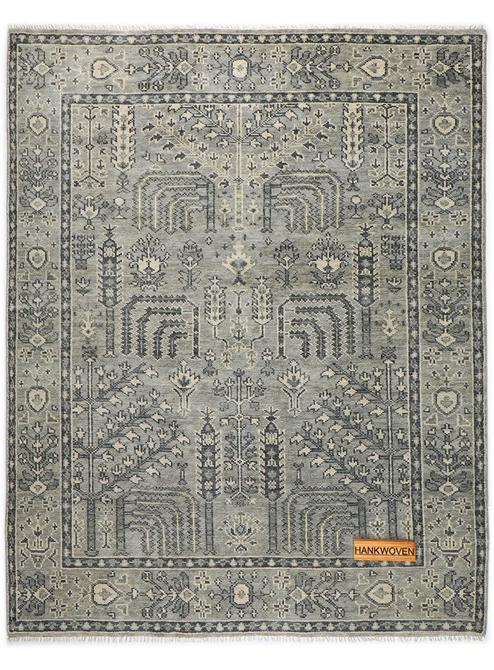 Freedom Tree Gray on Gray Hand-Knotted Wool Rug