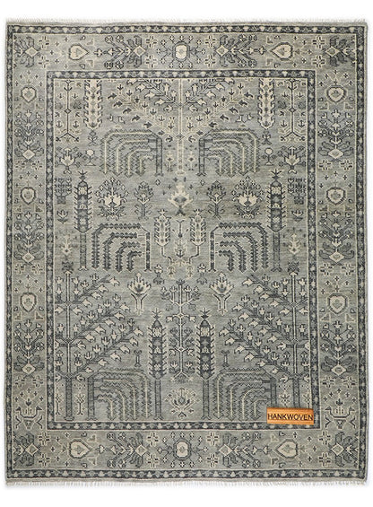 Freedom Tree Gray on Gray Hand-Knotted Wool Rug