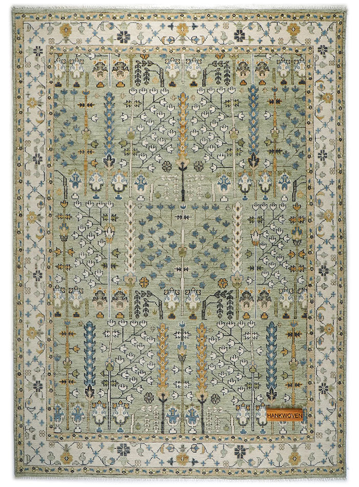 Tree of Life Soft Sage Hand-Knotted Wool Rug