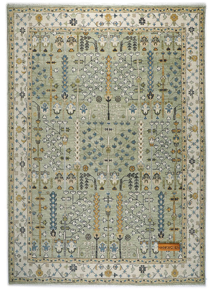 Tree of Life Soft Sage Hand-Knotted Wool Rug