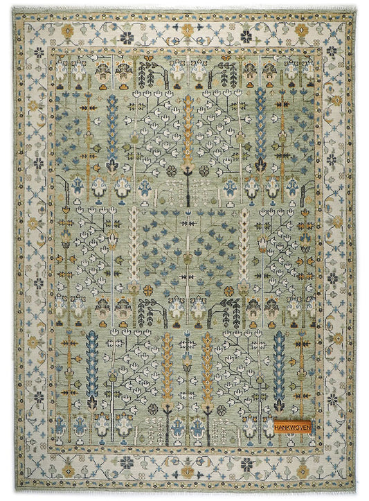 Tree of Life Soft Sage Hand-Knotted Wool Rug