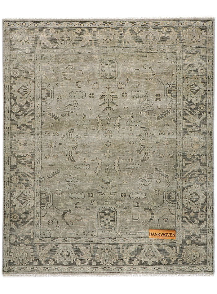 Lone Bloom Gray on Gray Hand-Knotted Wool Rug