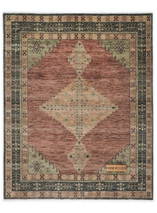 Kerman Antique Coral Hand-Knotted Wool Rug