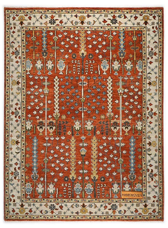 Tree of Life Red Hand-Knotted Wool Rug
