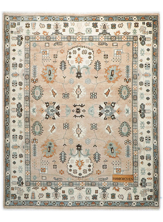 Oushak Hand-Knotted Wool Rug One-of-a-Kind - Soft Peach 8 x 10 ft