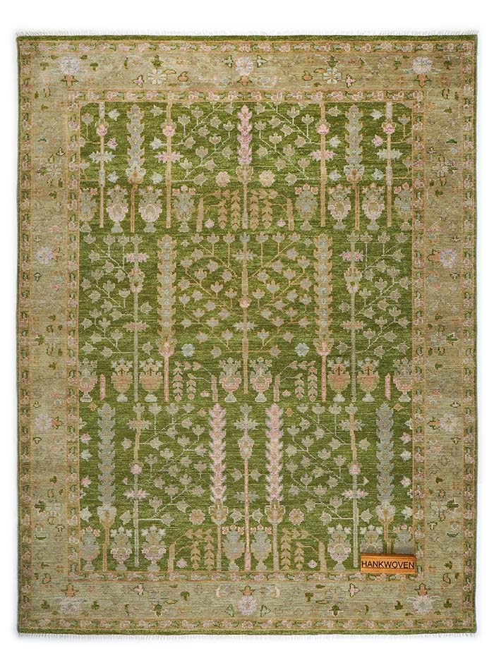 Tree of Life Moss Green Hand-Knotted Wool Rug
