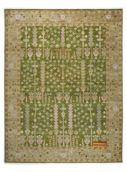 Tree of Life Moss Green Hand-Knotted Wool Rug