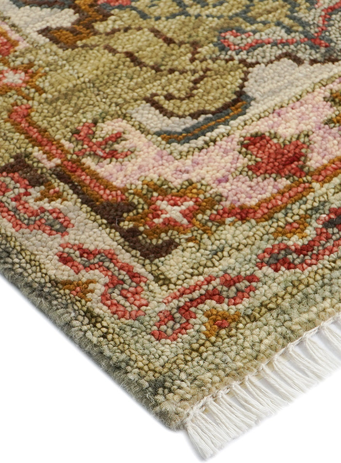 Meravine Coral Sage Hand-Knotted Wool Rug