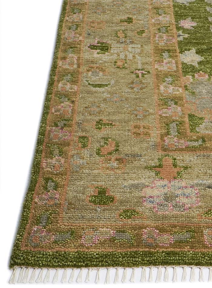 Tree of Life Moss Green Hand-Knotted Wool Rug
