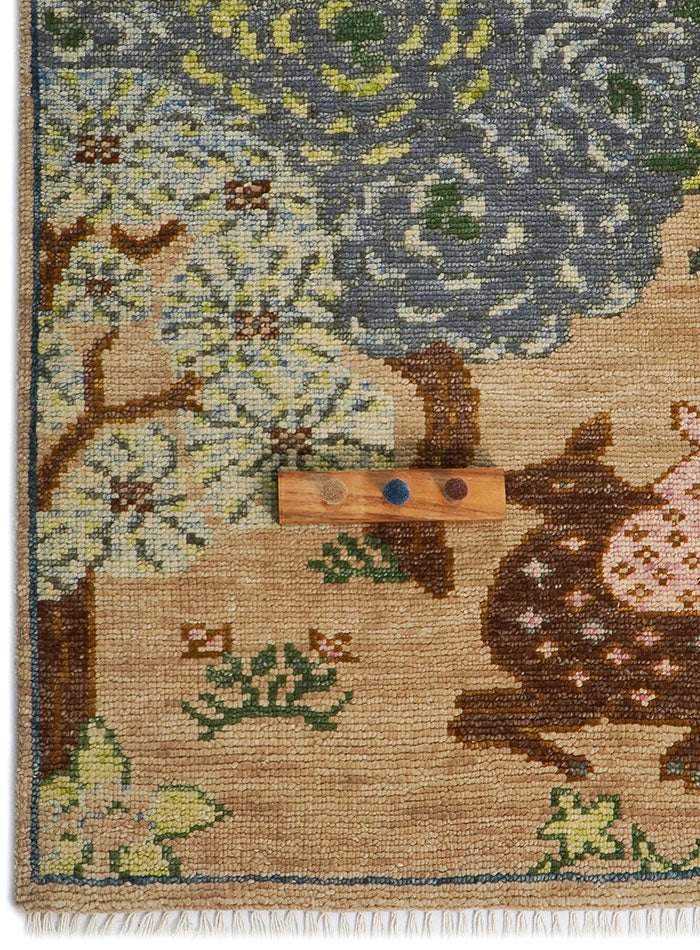 Animal Kingdom Woodland Scene Hand-Knotted Wool Rug