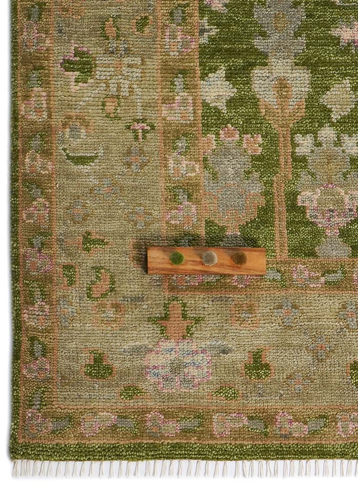 Tree of Life Moss Green Hand-Knotted Wool Rug