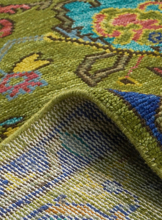 Regal Green Hand-Knotted Wool Rug