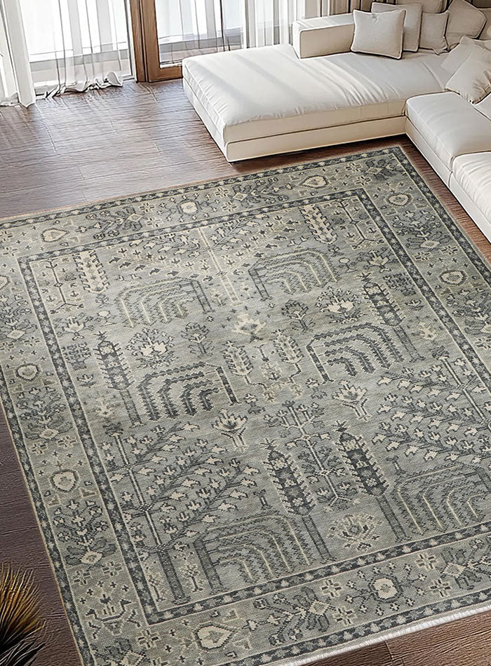 Freedom Tree Gray on Gray Hand-Knotted Wool Rug