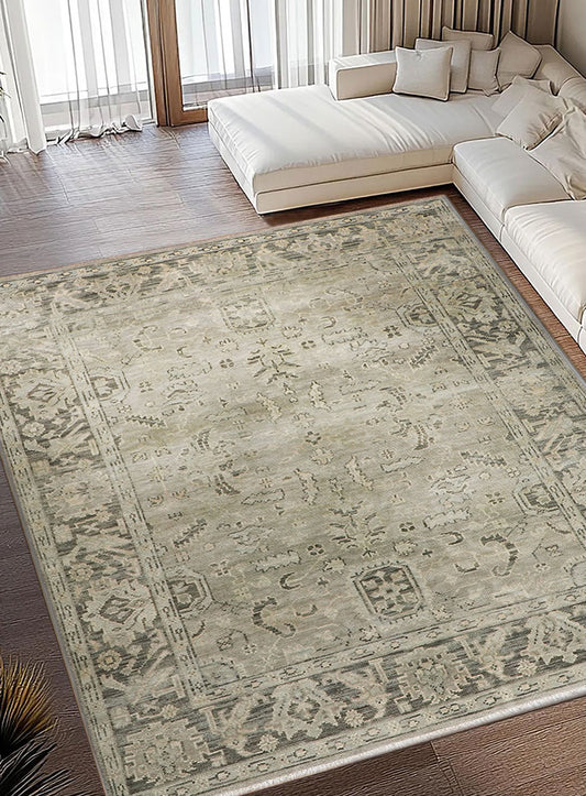 Lone Bloom Gray on Gray Hand-Knotted Wool Rug