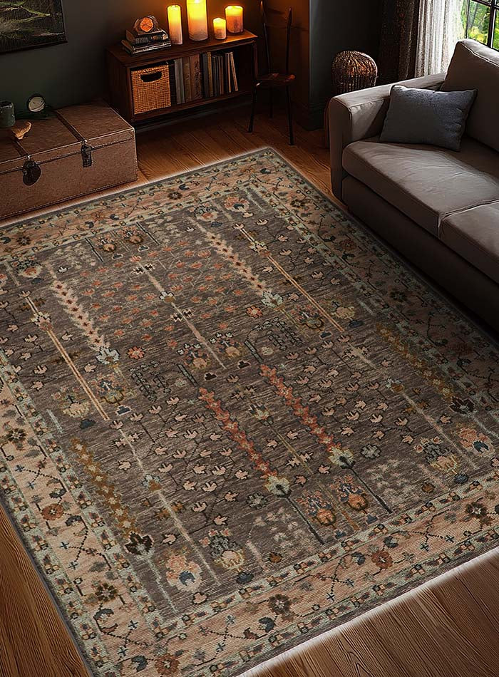 Tree of Life Mocha Brown Hand-Knotted Wool Rug